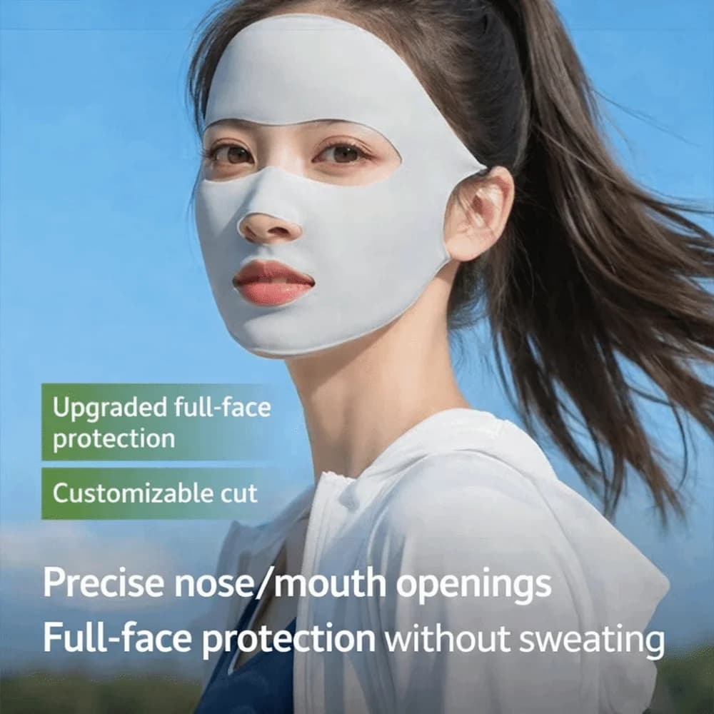 Maschera Protettiva in Seta Ghiacciata Traspirante Anti-UV, Sciarpa Copricollo Regolabile, Maschera Solare Integrale per Esterni