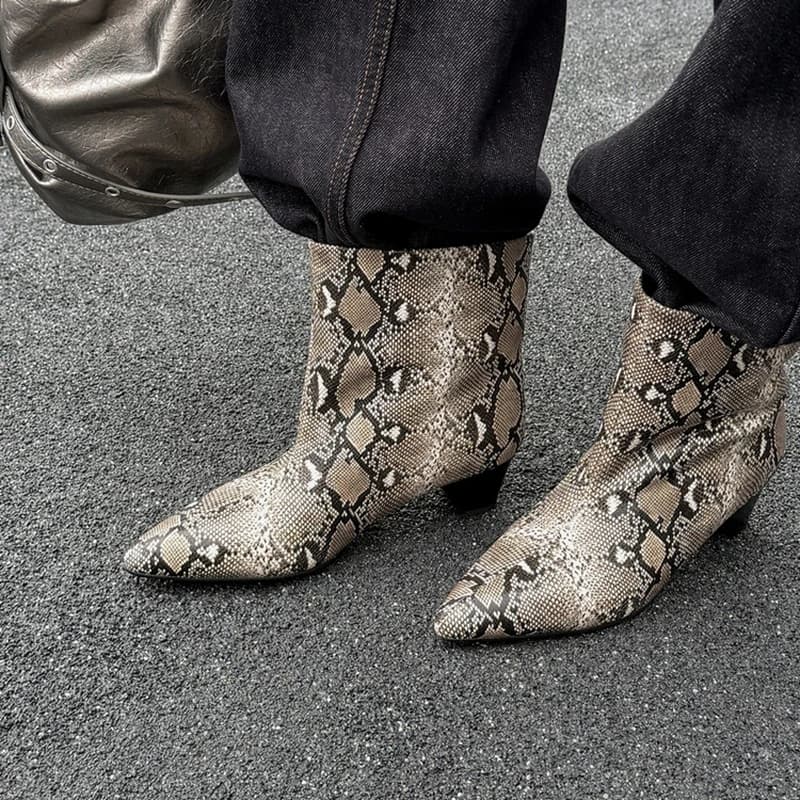 NEW Autumn/Winter Women Boots Pointed Toe Chunky Heel Shoes Split Leather Shoes Women Slip-on Modern Boots Cow Suede Daily Shoes