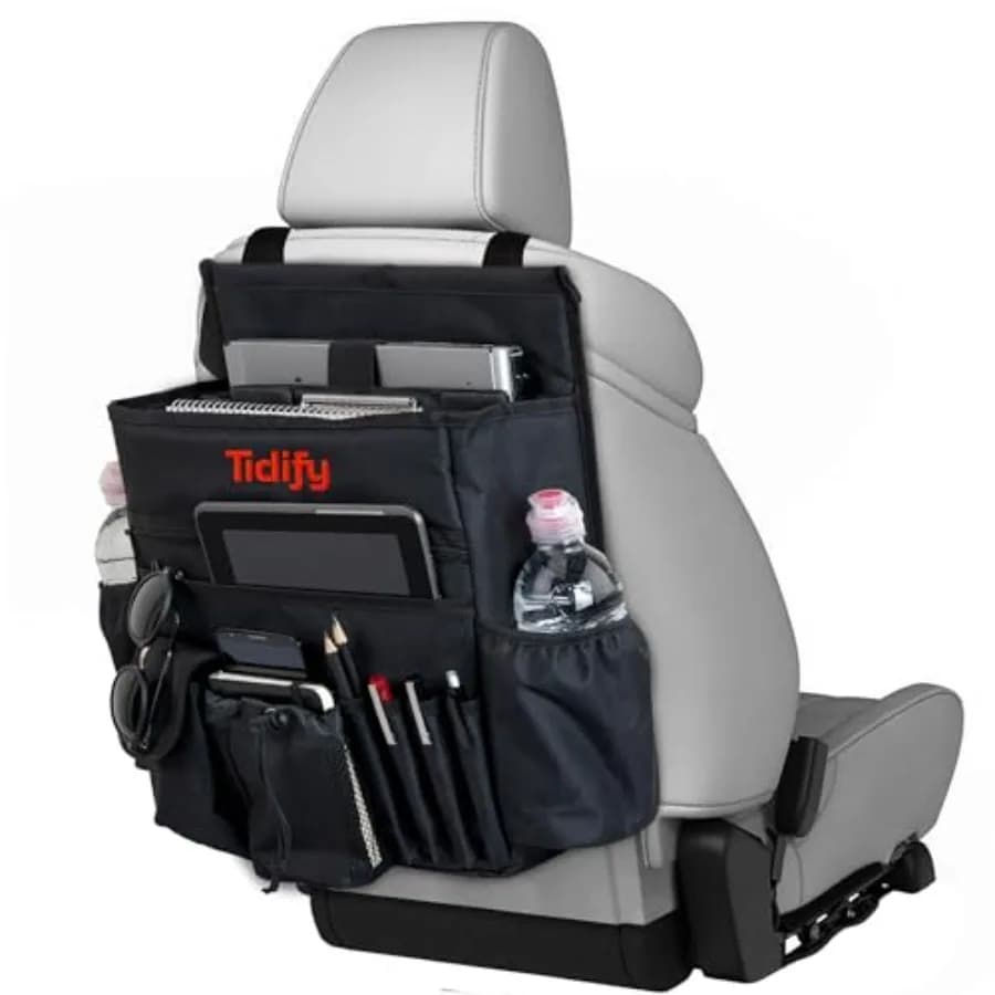 Back Seat Car Organizer with Dedicated Tablet and Laptop Storage Stabilizing Side Straps Soft Adjustable Shoulder Strap and Har