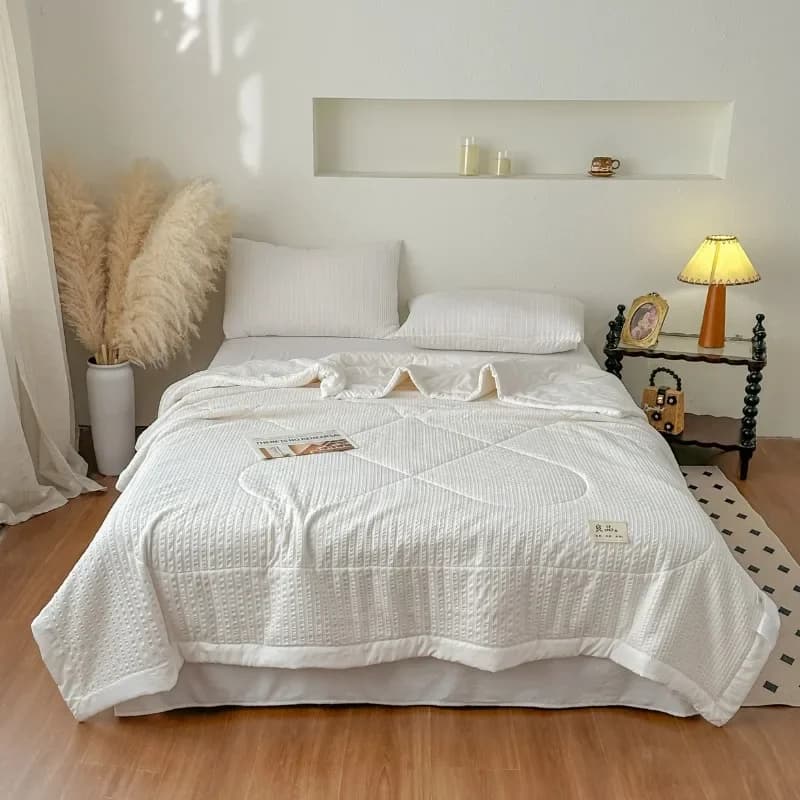 New solid color striped waffle washable cotton summer cool quilt single air conditioner thin quilt, no bed sheet and pillowcase