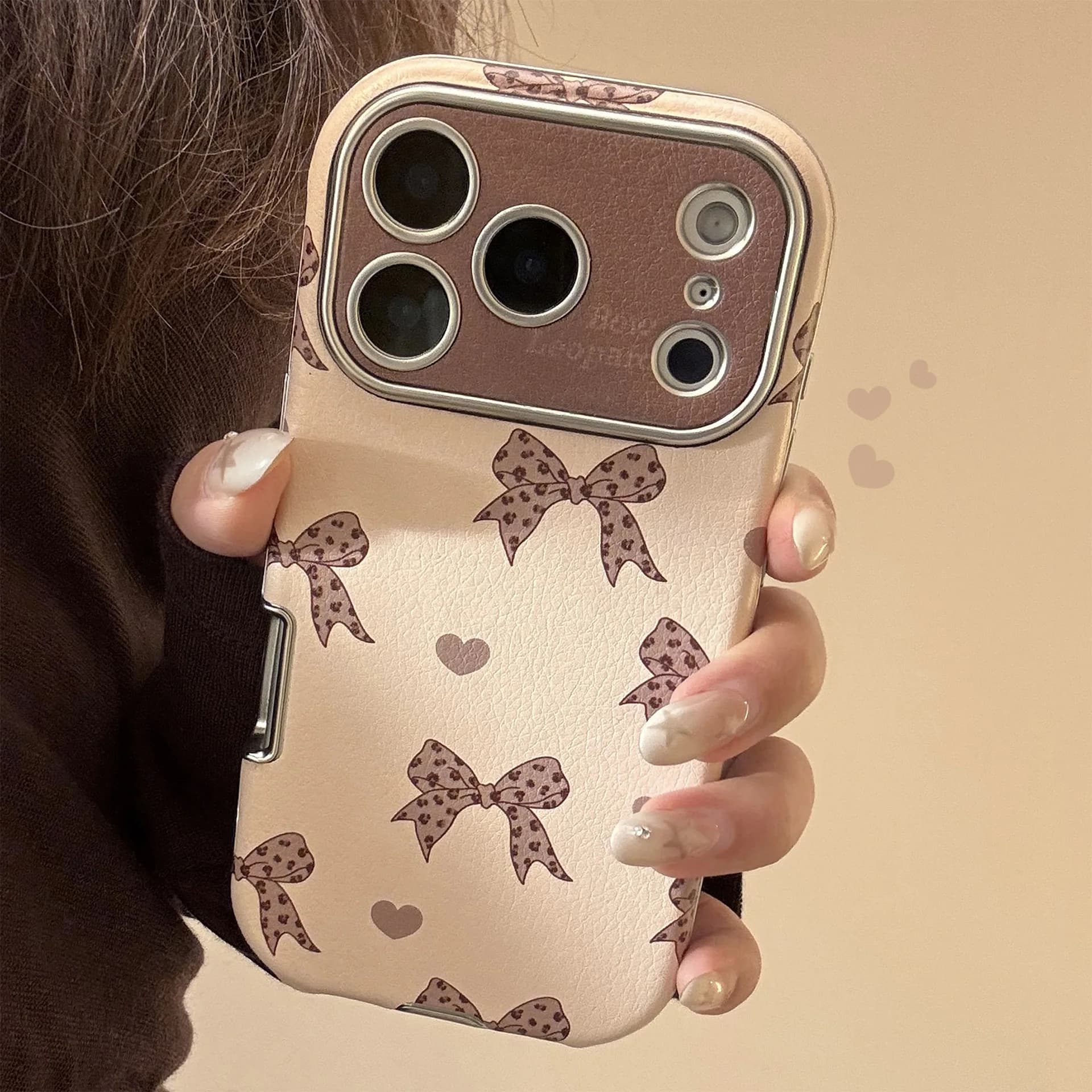 Leopard bow love retro leather shockproof shell for iphone 13 14 15 promax 16 17 pro max cool heart protector phone case