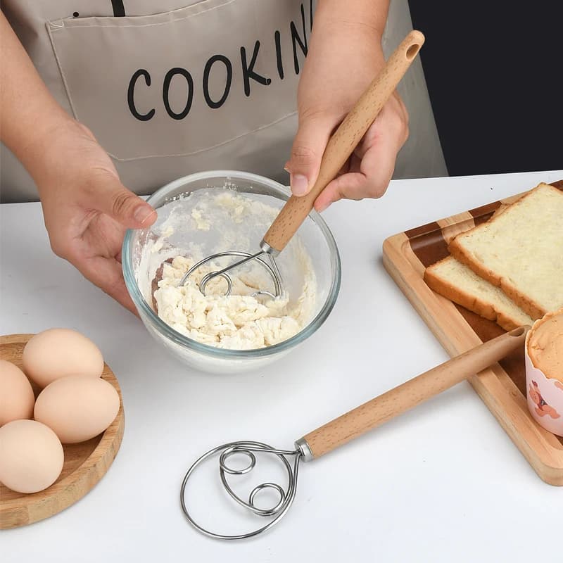New·10Inch Stainless Steel Hand Mixer With Wooden Handle Dough Whisk Egg Beater Mixer Tool Creative DIY Danish Bread Bakeware·