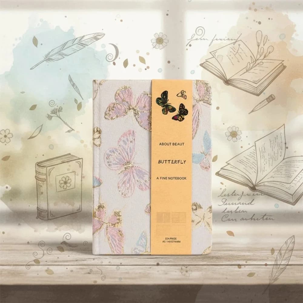 Leather Embroidered Flower Notebook Pattern Anti-splash Water Butterfly Journal Book A5 Academic Weekly Agenda Schedule Notepad