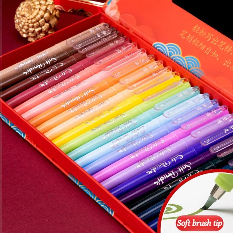 GN 24 Colors Retro Calligraphy Soft Brush Tip Marker Pens Artist Markers Brush Pens Hand Lettering for Journaling Drawing