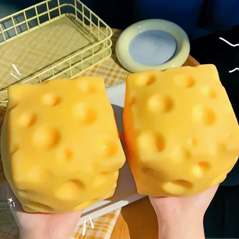 Square Cheese Squeeze Mini Toy, Slow-Rise Ultra-Soft Feel, Non-Greasy Tear-Proof Lightweight Handy Odor-Free Quick-Clean Pliable Calming Tactile Fidget Play