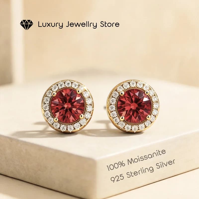 S925 Sliver Classic Round Halo Moissanite Stud Earrings 0.3ct-2ct Colorless Colored Moissanite Bridal Daily Wear Earring