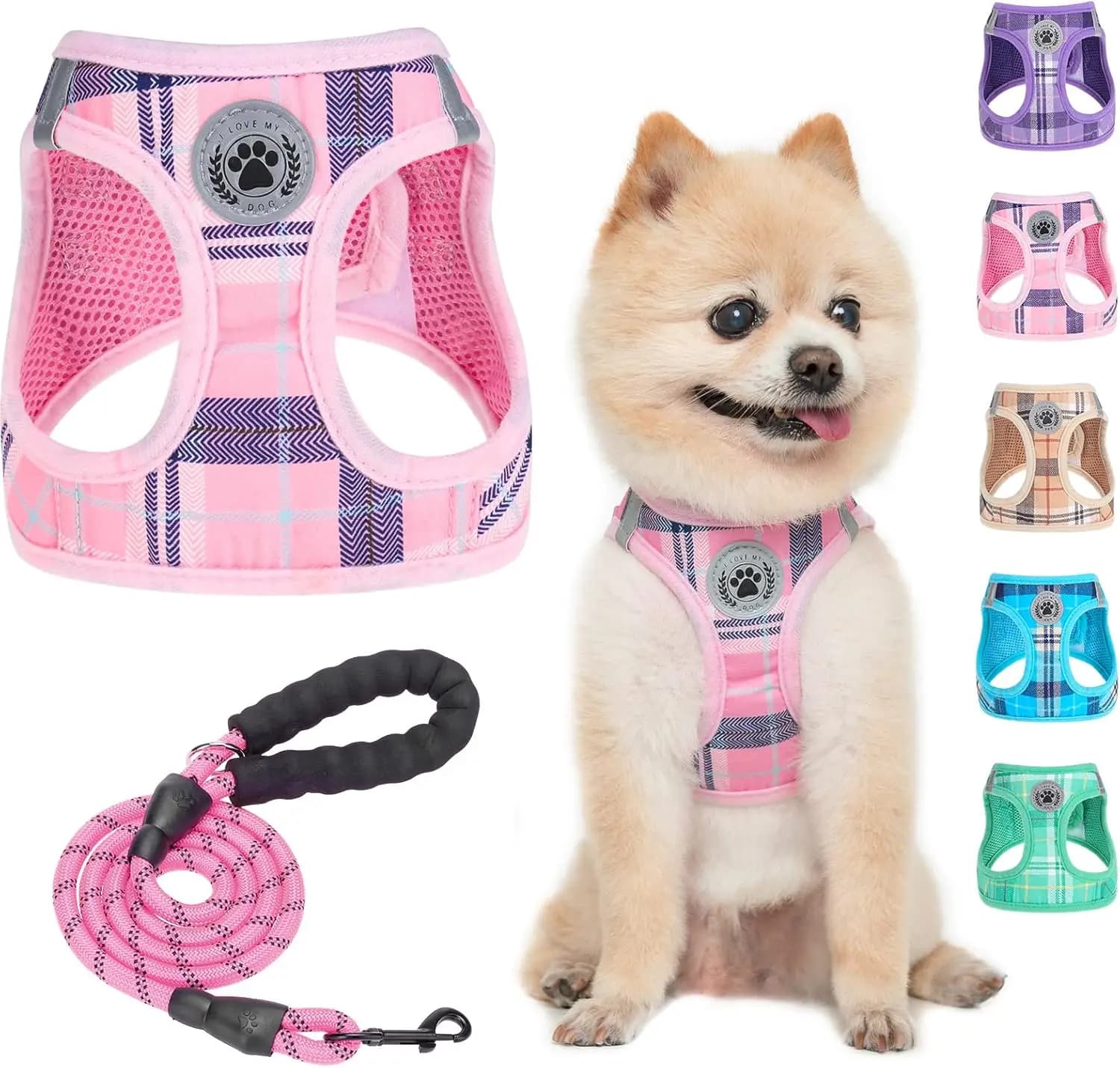 Set di pettorina e guinzaglio per cani Step-In No-Pull, gilet in rete riflettente per piccoli animali domestici, rosa XS