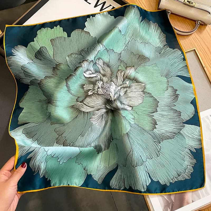 2026 Brand 100% Pure Silk Scarf Women's Warm Hair Fashion Small Colorful Hijab Print Poncho Scarves Bandana 53 cm