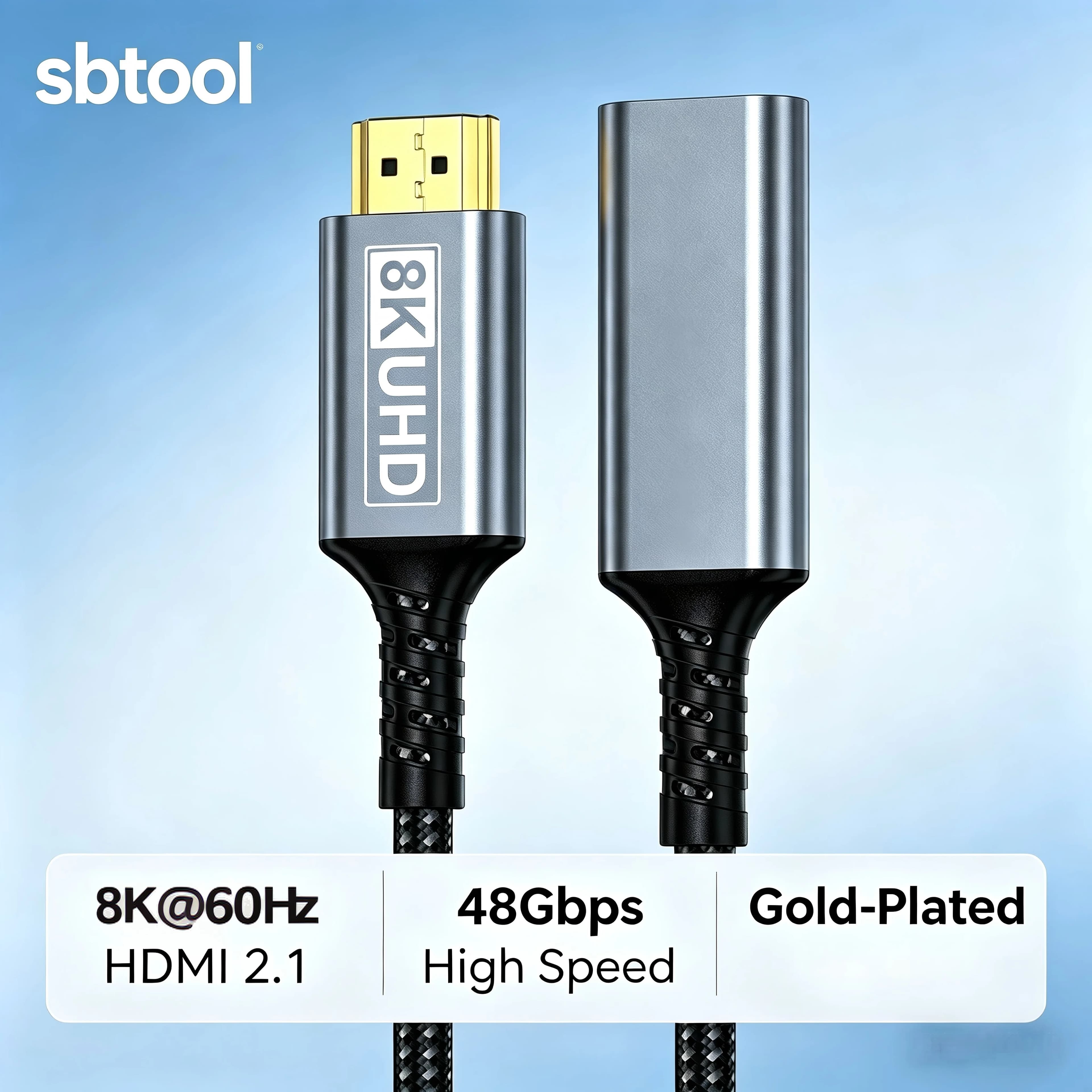 HDMI 8K60Hz Extension Cable 2.1 Version Male to Female 4K120Hz Adapter for TV, Computer & Projector