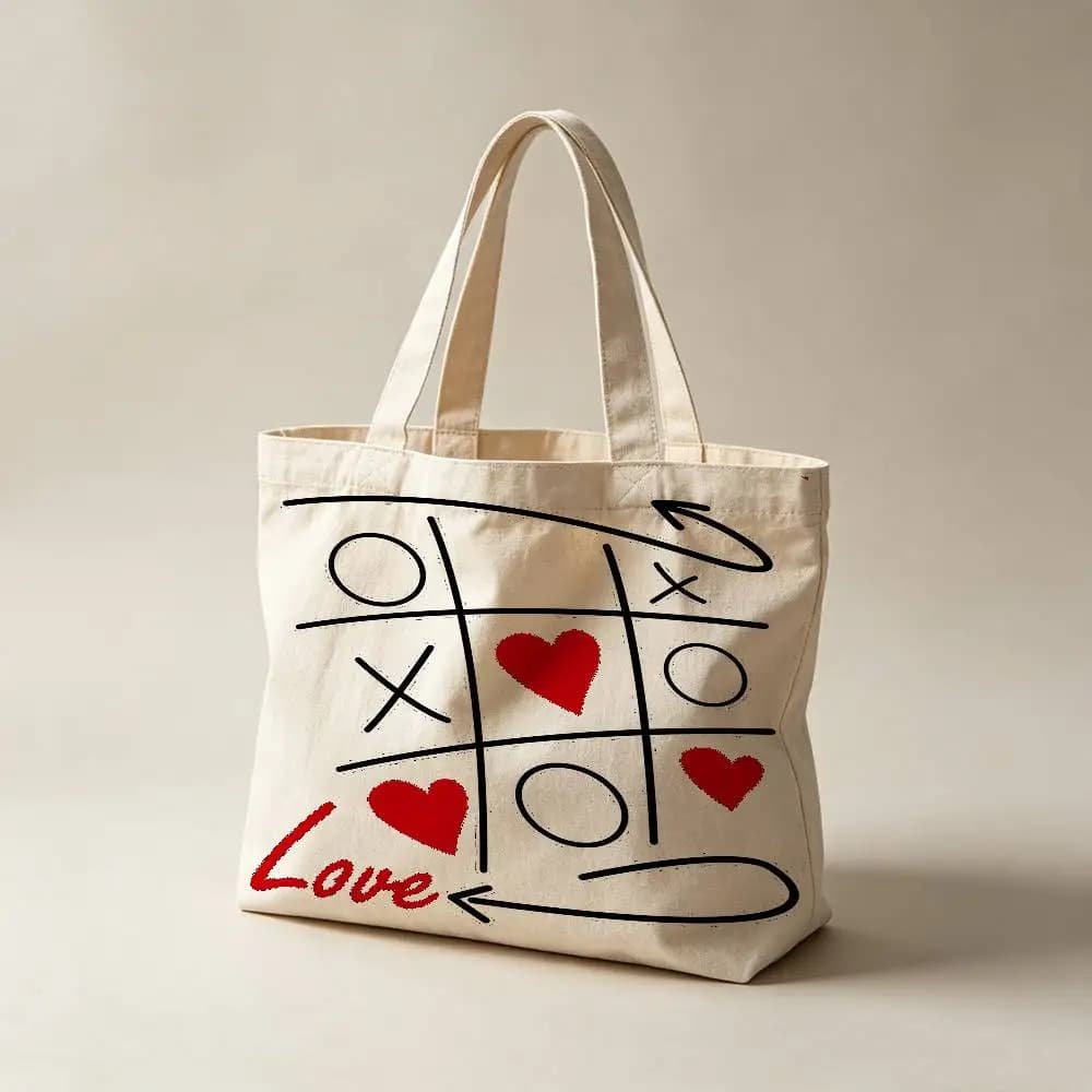 Fashion Line Art Love Canvas Tote Bag Waterproof Lining Large Capacity Reusable Shopping Bags Casual Student Daily Handbag