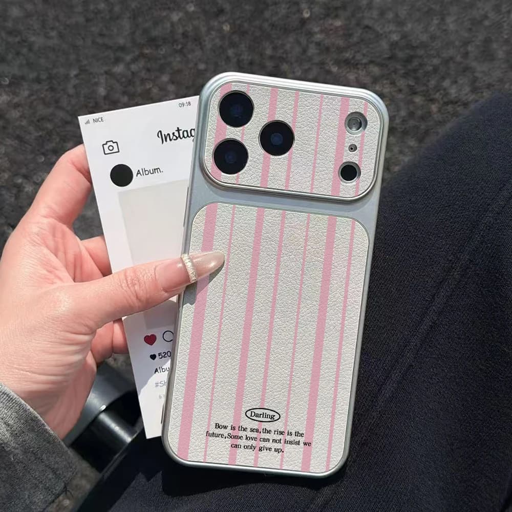 INS Pink Striped Electroplated Glossy Phone Case for iPhone 17 16 Air 11 12 13 14 15 Pro Max 7 8 Plus X XR Protective Soft Cover