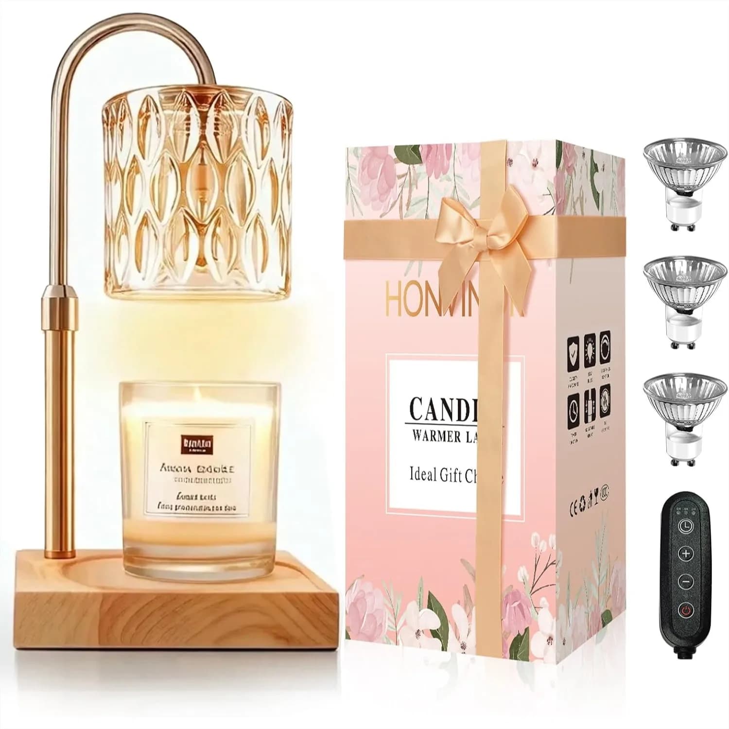 Lampada Scaldacandele con Timer e Dimmer, Altezza Regolabile per Candele in Vaso, Decorazione Domestica Sicura Senza Fiamma con 3 Lampadine