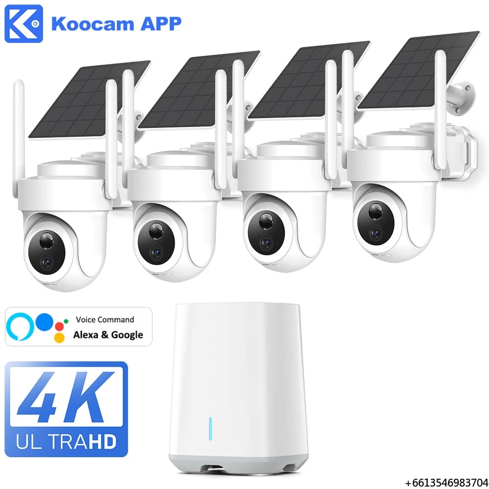 Kit HomeBase 4 Telecamere 5G/2.4G 8MP 4K WiFi Wireless con Tracciamento Automatico, Alimentazione Solare, Telecamera di Sicurezza CCTV PTZ con Visione Notturna a Colori