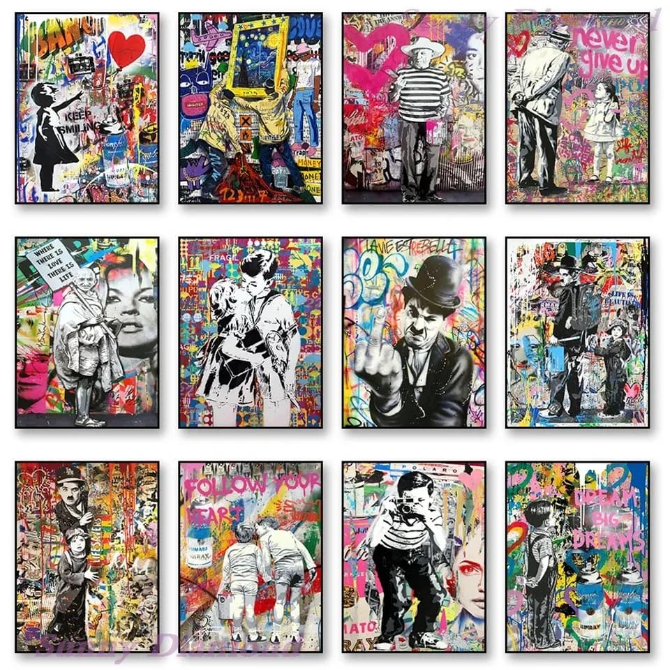 Banksy Graffiti 5D DIY Diamond Painting Full Drill Cross Stitch Kit Nordic Pop Art Poster Wall Decor Gift for Living Room Home