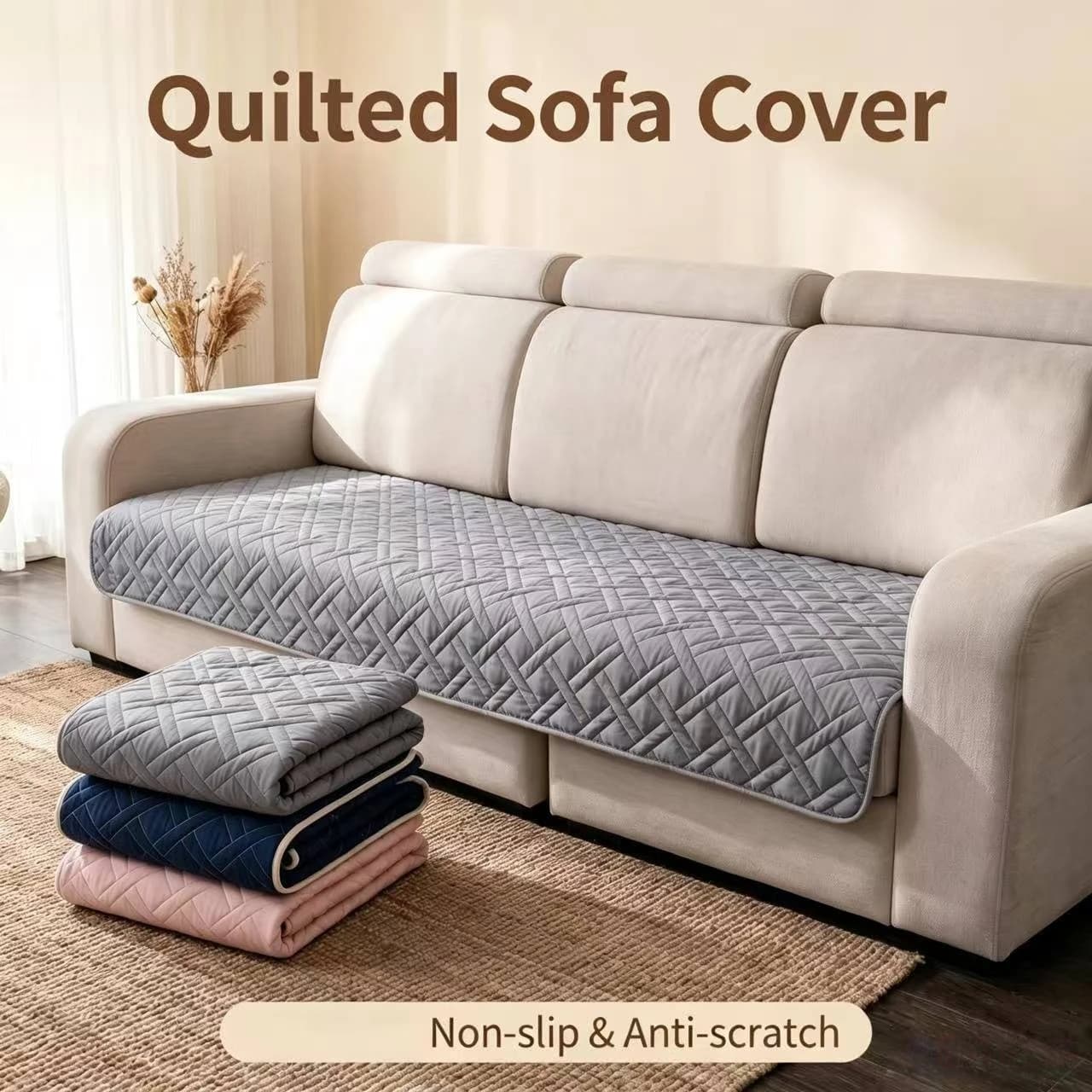 Plain Solid Quilting Anti-Slip Sofa Cover, Sofa Slipcover Furniture Protector For Bedroom Office Living Room Home Decor Towel