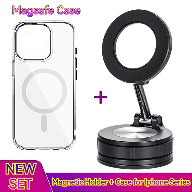 Custodia magnetica per telefono per auto in metallo con aspirazione a vuoto Supporto per angolo di regolazione della rotazione a 360 gradi per Iphone 17 16 15 14 13 12 11 Pro Max