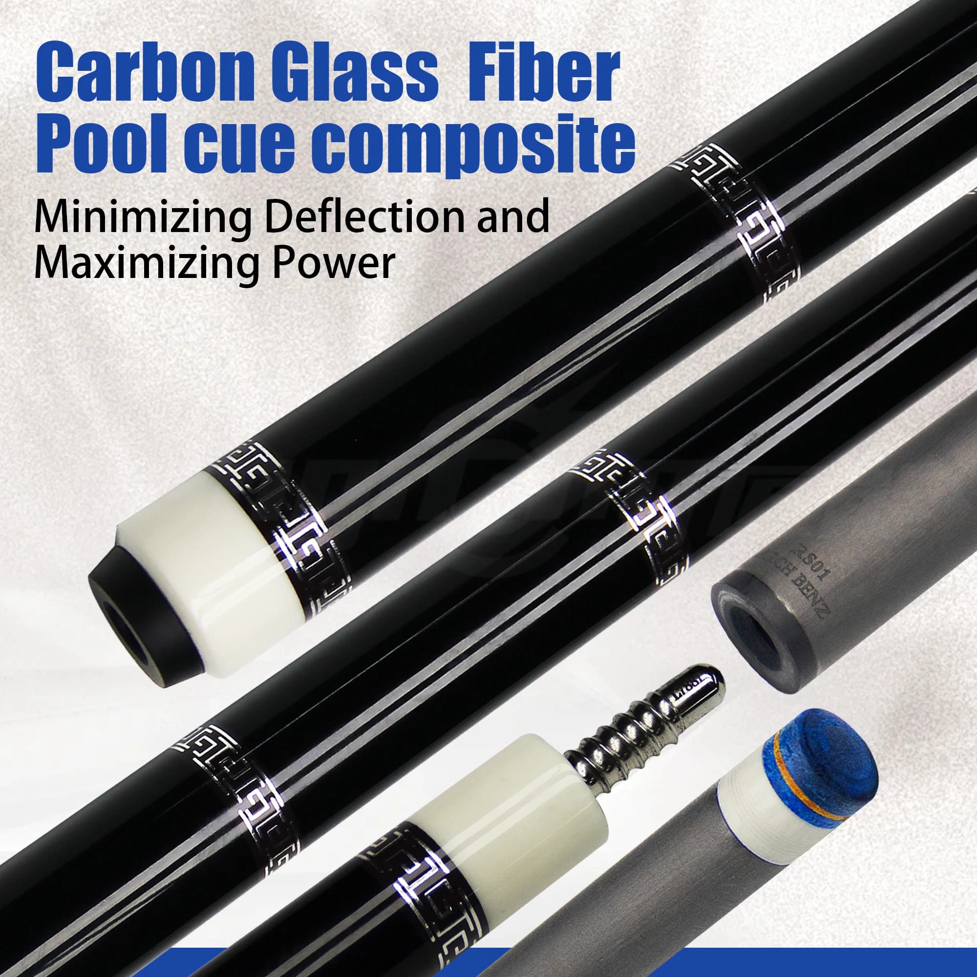 Stecca da biliardo in pura fibra di carbonio da 12 mm di livello professionale con punta in pelle multistrato, giunto in acciaio inossidabile, testa antivibrante