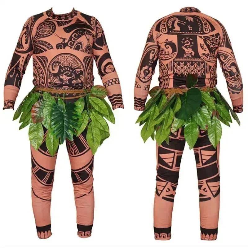 Maui Costume Tops Pants Halloween Adult Cosplay Tattoo Dress CarnivalOutfit Men Women Tops+Pants+Wigs