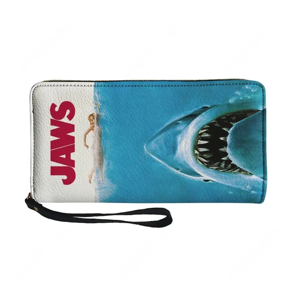 Custom Jaws Horror Movie Wallet for Men, Woman, Teenagers, Long Wallet with Hinge, Portable Wallet with Double Print, Gift Bag