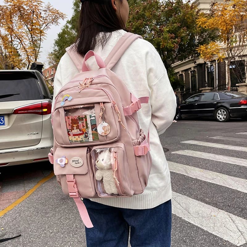 Zaini da donna carini, zaino da scuola in nylon impermeabile con tasche multiple per studentesse, ragazze, zaino per laptop Kawaii, mochilas