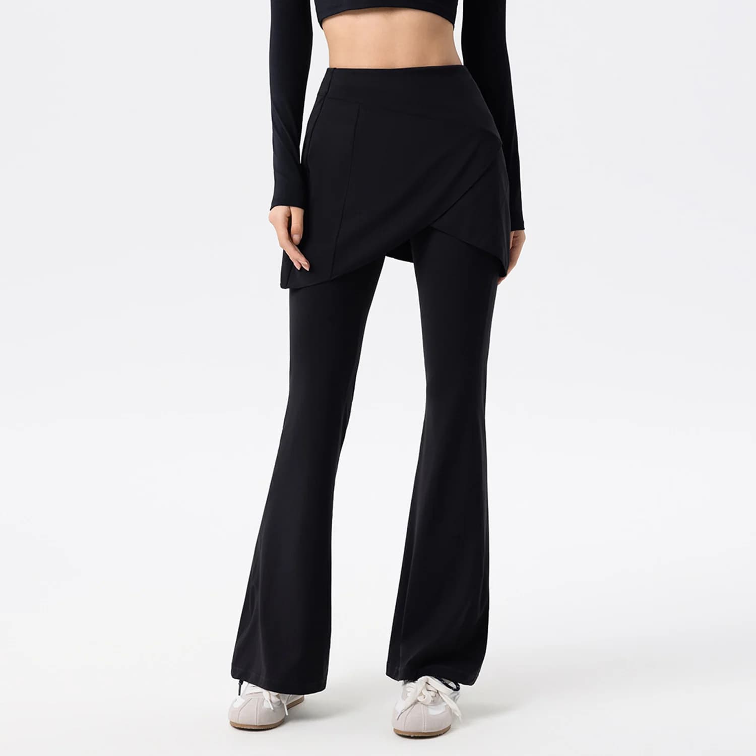 Pantaloni da yoga da donna con vita alta anti-esposizione Pantaloni da esercizio per il sollevamento dell'anca in due pezzi finti per leggings a gamba larga attillati