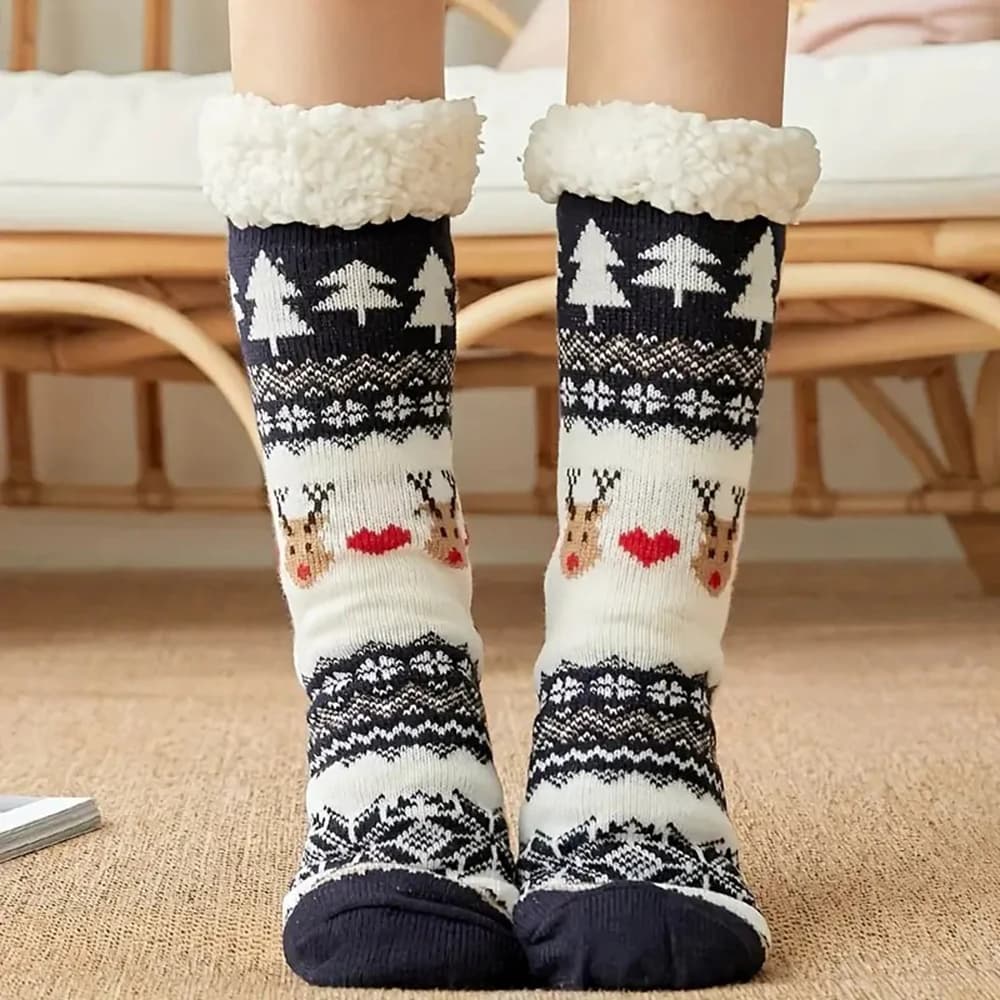 1 paio di calzini a tubo medio con motivo renna da donna, calzini alla moda autunno inverno cartoni animati, morbidi calzini casual comodi e caldi in peluche