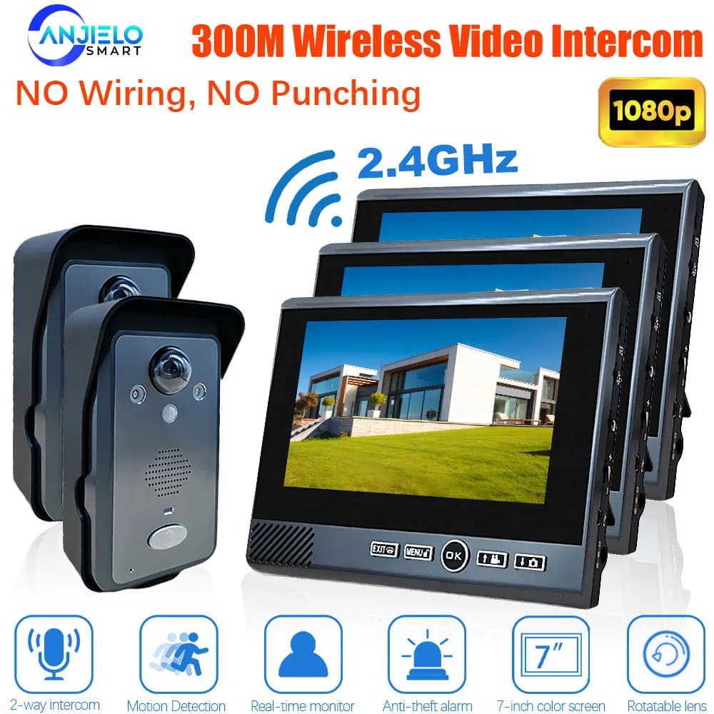 ANJIELO TUYA Videocitofono Wireless 1080P Senza Foratura con Rilevamento Movimento, Lunga Autonomia, Campanello Visivo, Sistema di Sicurezza Domestica 2.4Ghz