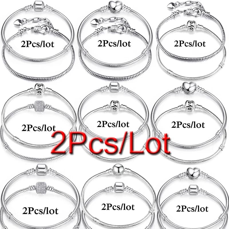 2 pz/lotto offerta speciale 3mm colore argento braccialetto con ciondoli a catena del serpente per le donne uomini adatti braccialetti fai da te regalo di gioielli all'ingrosso
