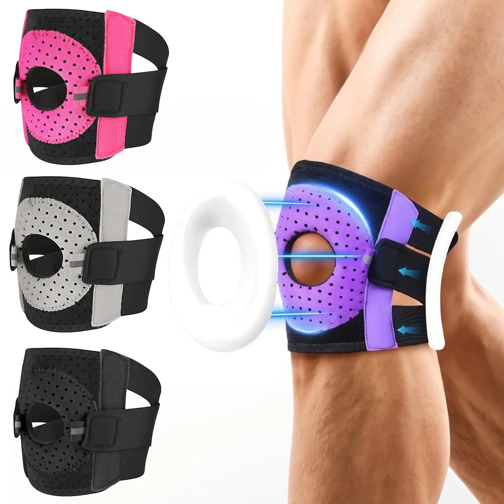 Supporto per ginocchio regolabile da 1/2 pezzi con cuscinetti in gel per la rotula e stabilizzatori laterali per sport, basket, corsa, ciclismo