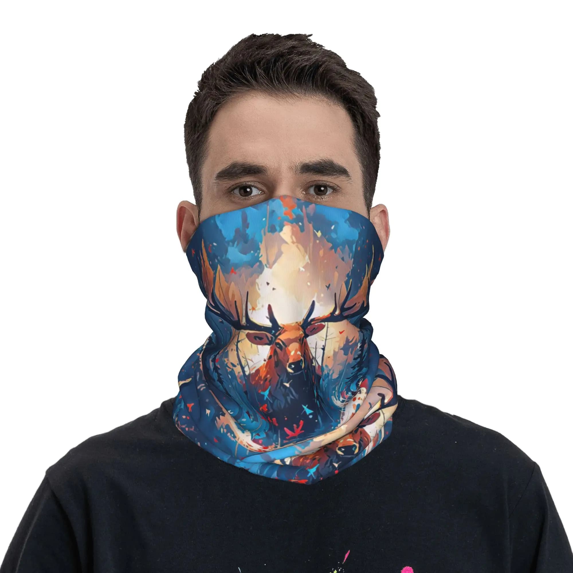 Mystical Moose Deer Art Bandana Copricollo Maschera stampata Sciarpa Maschera per il viso Sport all'aria aperta Unisex Adulto Inverno
