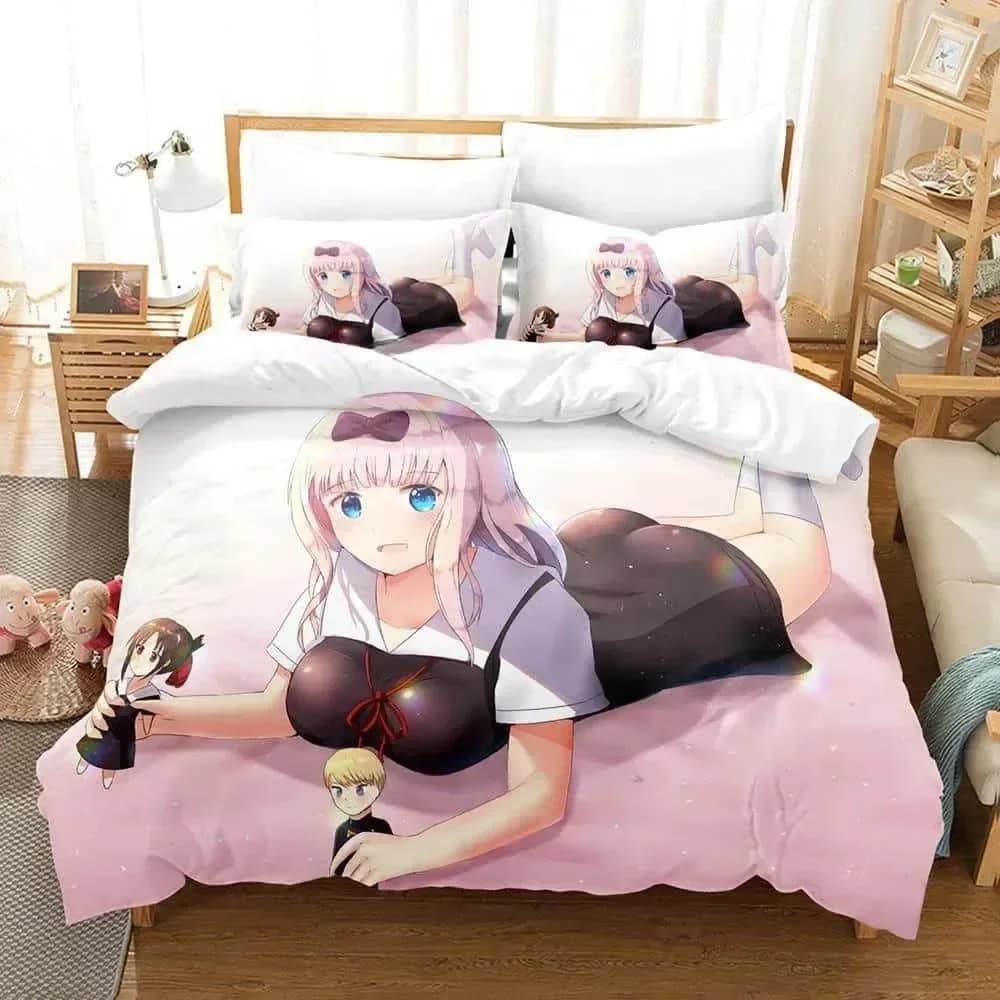 Stampa 3D Anime Kawaii Girls Kaguya-sama Love is War Set biancheria da letto Set letto stampato con federa Copripiumino Biancheria da letto morbida Casa