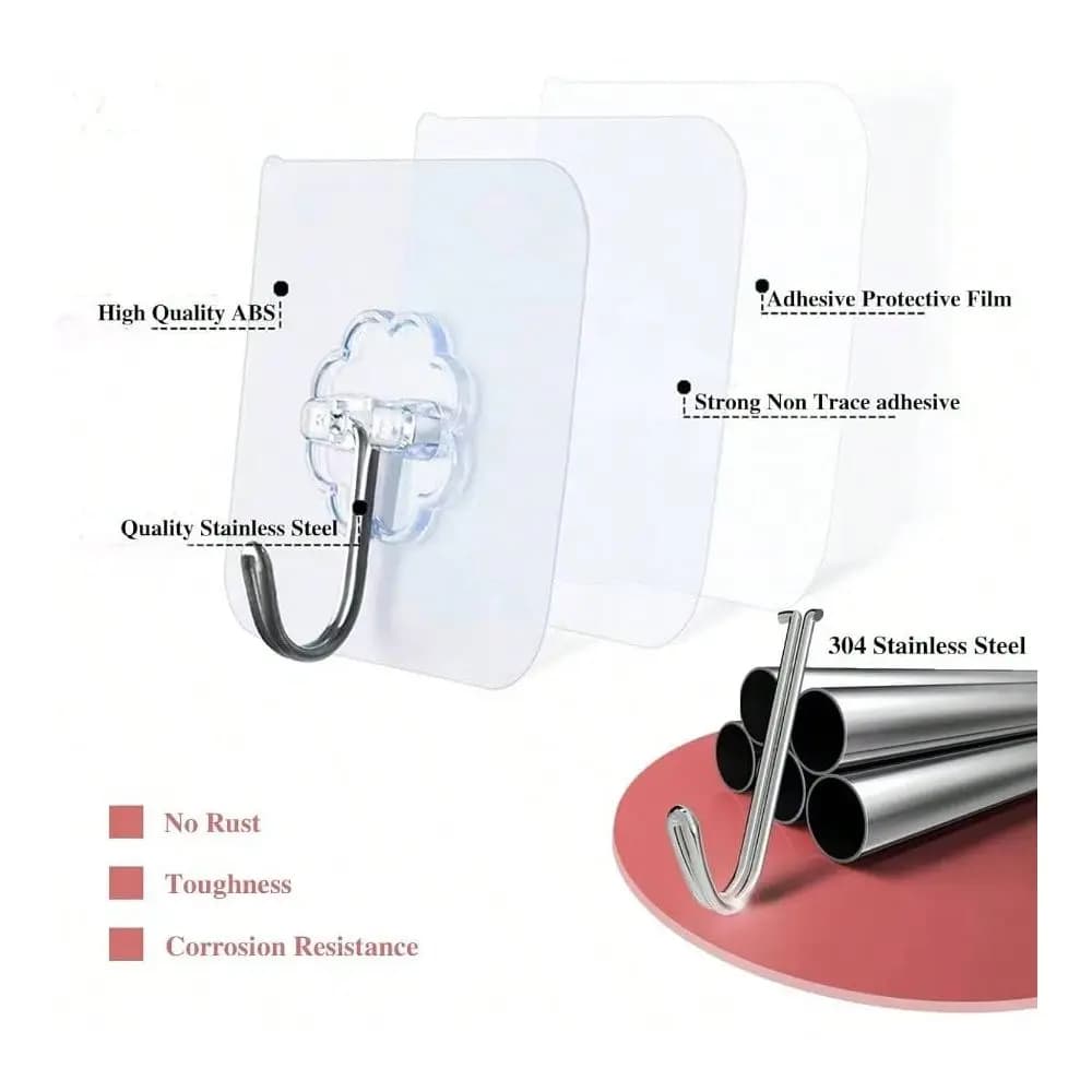 Ganci da Parete Trasparenti Riutilizzabili Impermeabili Adesivi per Cucina, Tende, Asciugamani, Bagno, Resistenti