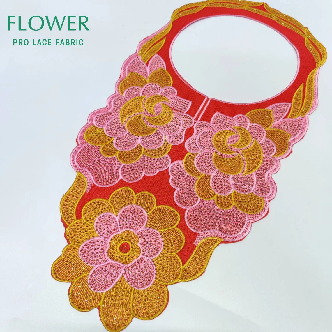 Colletto con scollatura da donna africana rosa con applicazioni di ricamo di pietre Abito da sposa da donna Accessori fai da te Materiale