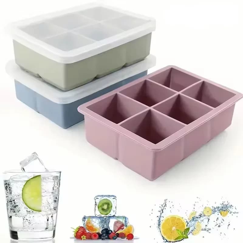 Vassoio per cubetti di ghiaccio grande con coperchio, stampo per cubetti di ghiaccio quadrato in silicone grande impilabile per cocktail di whisky, dolcetti di zuppe Bourbon, senza BPA