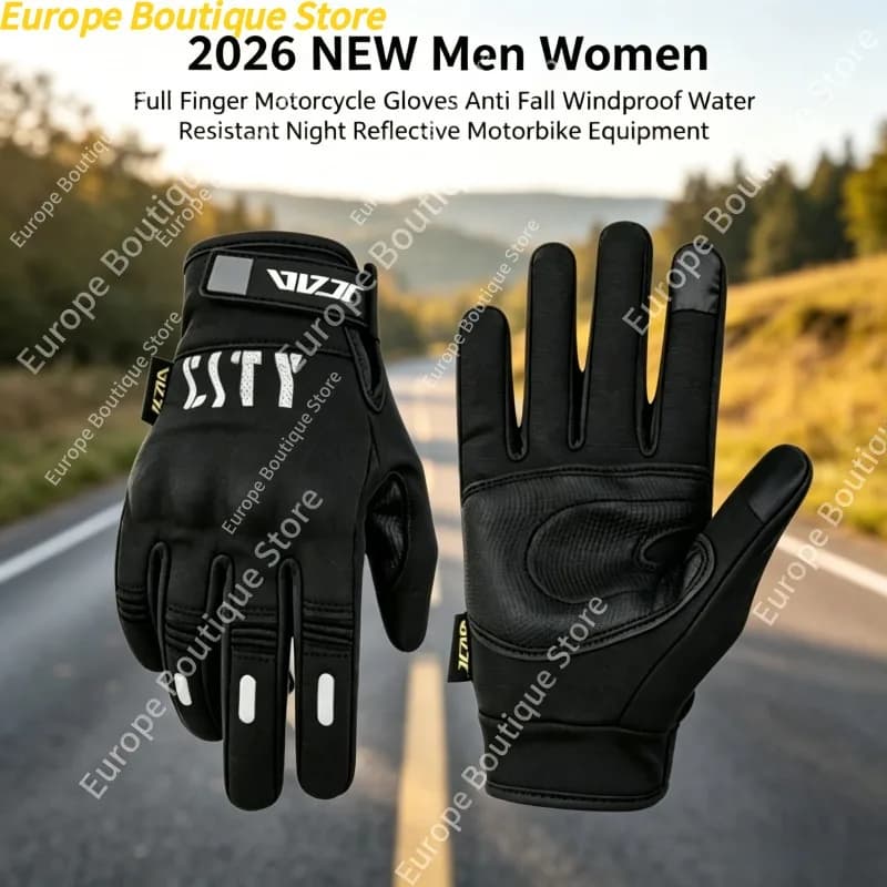 Guanti da moto riflettenti notturni a dita intere, anti-caduta, antivento, resistenti all'acqua, attrezzatura da moto per uomo e donna