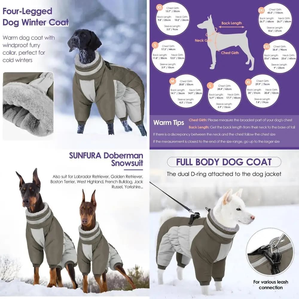 Cappotto Invernale Extra Large per Cani con Imbracatura, Tuta Riflettente, Antivento per Great Dane o Razze Simili, Verde Militare 3XL