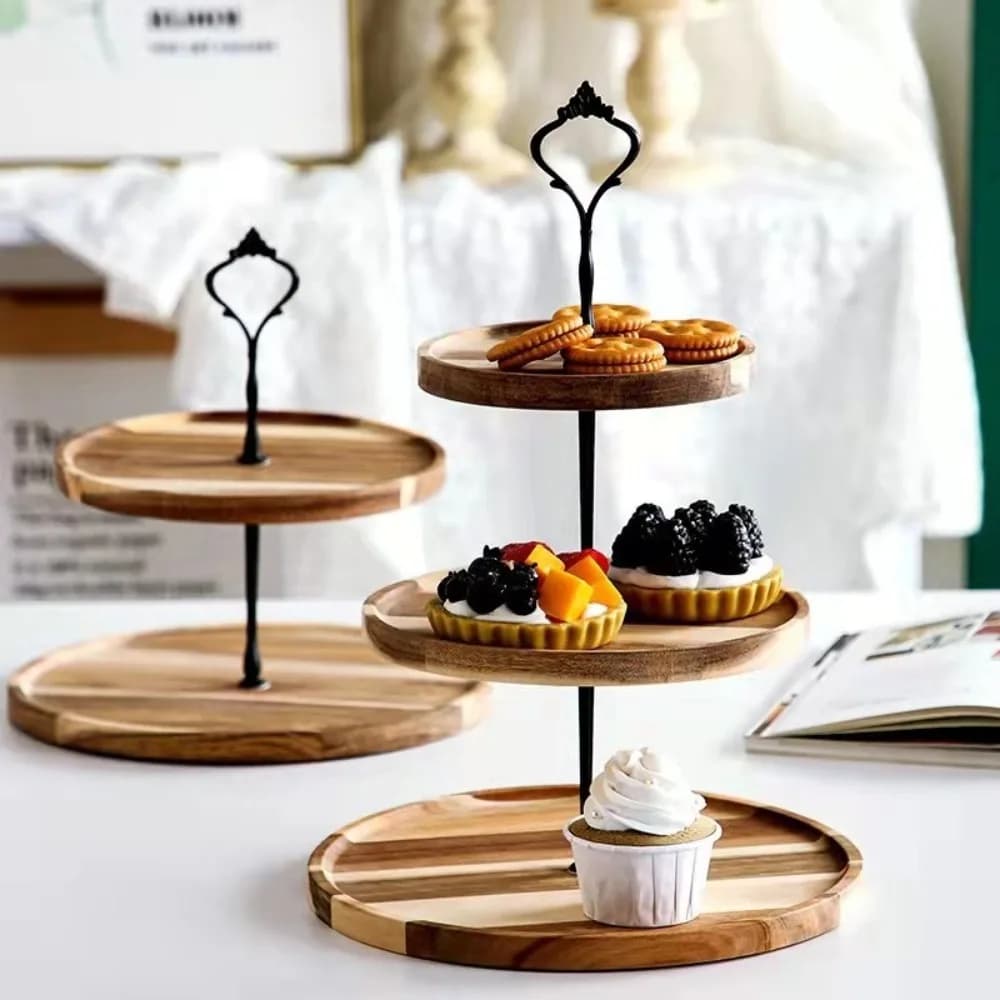 Snack tray, multifunctional tableware, dried fruit tray, dessert display, new 2/3 layer wooden cake rack, wooden