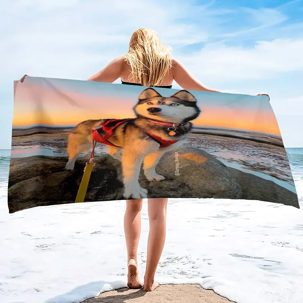 Asciugamani da Spiaggia Leggeri ad Asciugatura Rapida, Asciugamano in Microfibra Morbida Anti-Sabbia con Stampa Cane Husky per Piscina, Bagno, Viaggi, Campeggio, Nuoto, Yoga