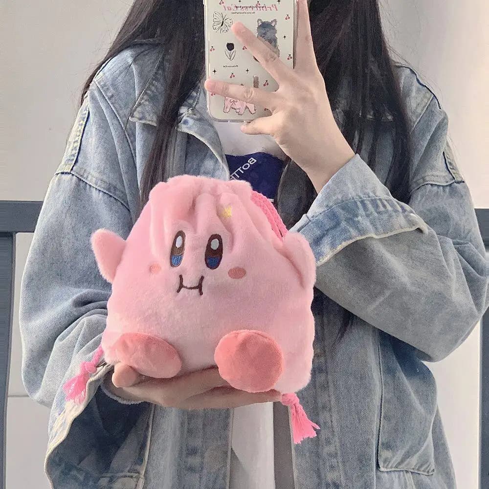 Cute Kriby Anime Bag Portable Pink Star Coin Purse Drawstring Bags Kawaii Cartoon Storage Handbags Creative Birthday Gifts