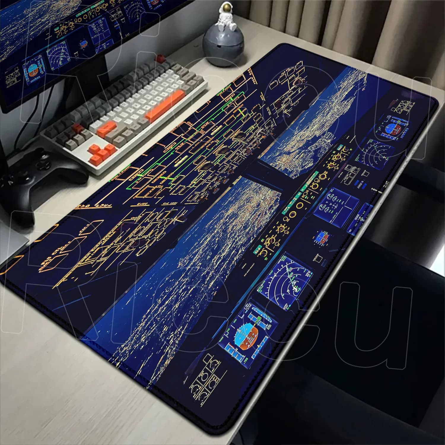 HD Tachimetro per aereo Tappetini per mouse Pannello strumenti per aereo XXL Tappetino per mouse Tappetino da scrivania in gomma antiscivolo Pc Gamer Tappetino da scrivania Cockpit Playmat