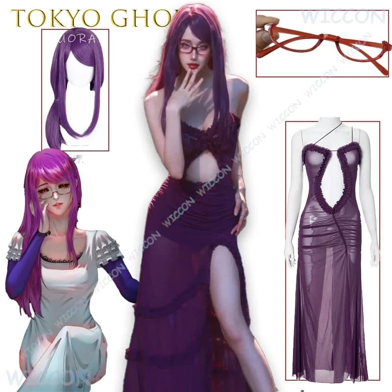 ‌ Tok yoGh oul Rize Kamishiro Cosplay Abito viola Disponibile Costume da personaggio del gioco anime ‌ Doppia penetrazione Halloween