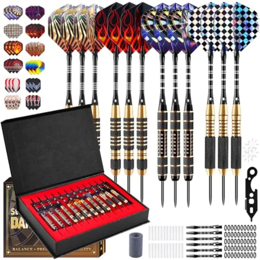 Set di freccette con punta in metallo, 12 pezzi, freccette professionali con punta in acciaio per bersaglio, con fusti in ottone da 20g, 22g, 24g, 18 aste in alluminio, 36 F