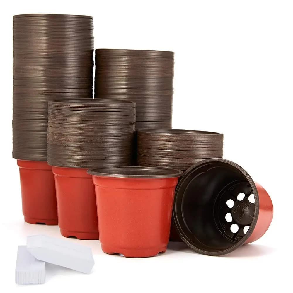 Pack of 200 Vases in Plastic 4 Inches with 200 Labels, Containers for Plants and Flowers, Vases for Semina