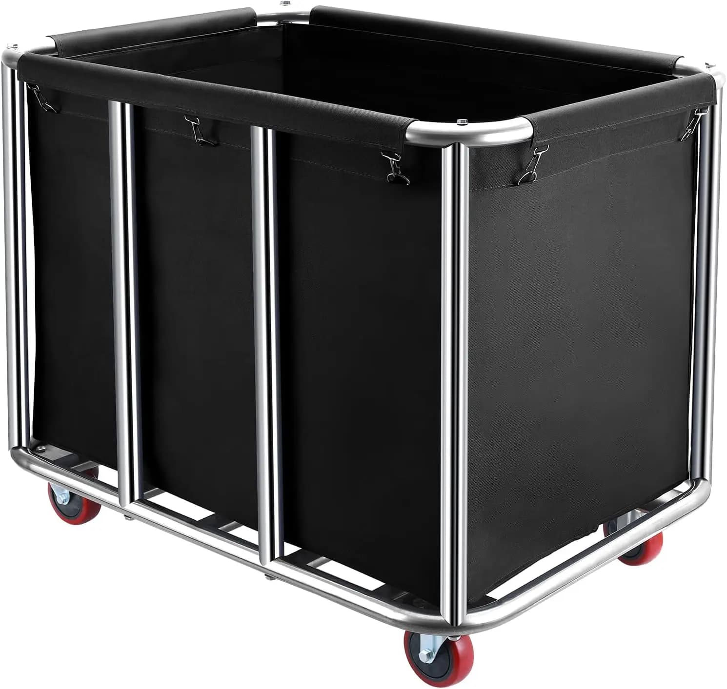 Commercial Laundry Cart With Wheels, 400L Large Industrial Laundry Basket, Heavy Duty Rolling Laundry Organizer With Stainless Steel Frame And Oxford Bag For Home Hotel Hospital, Black