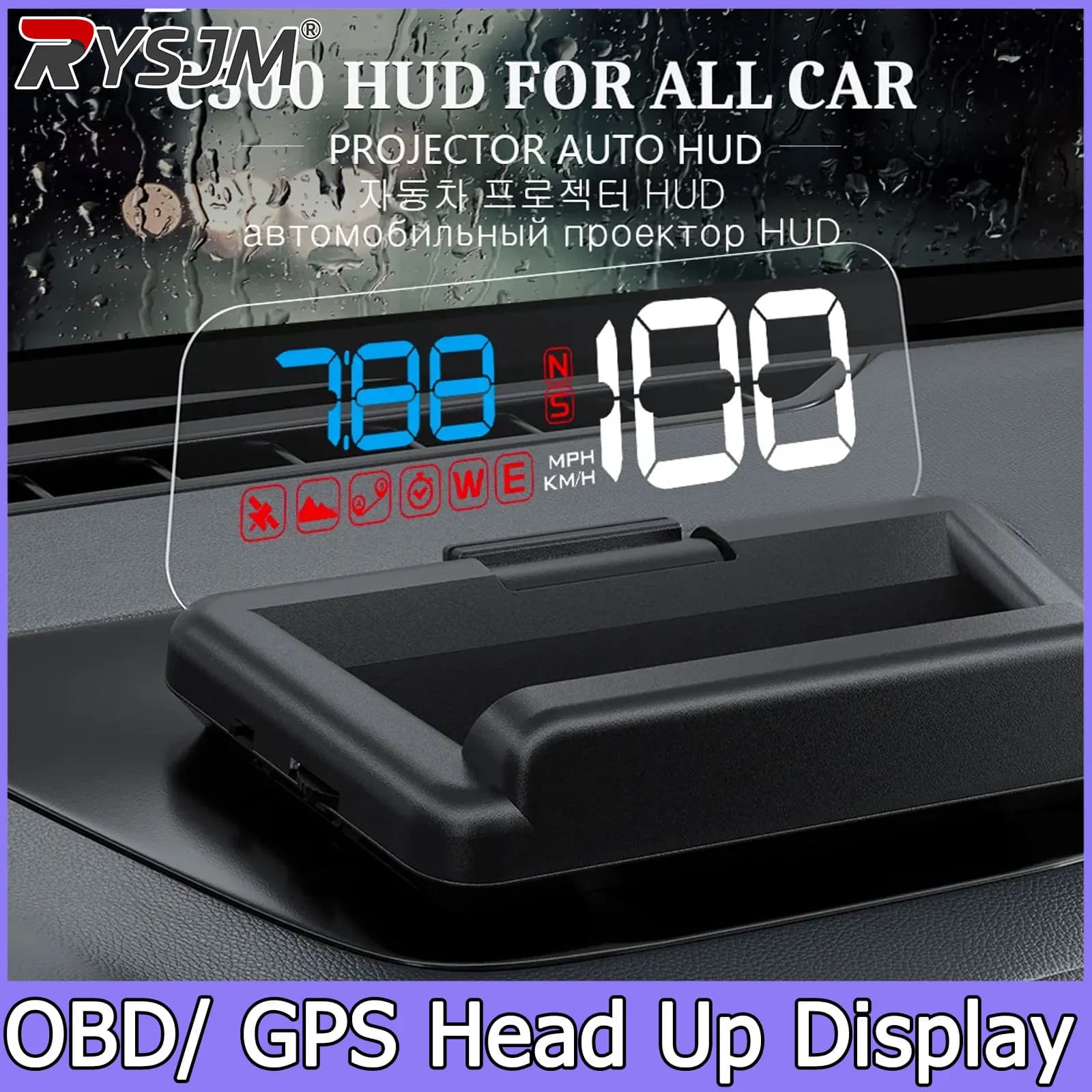 C500/T900,OBD/GPS HUD Auto Head-Up Display EOBD Windshield Car Speedometer Projector Digital Accessories For All Car