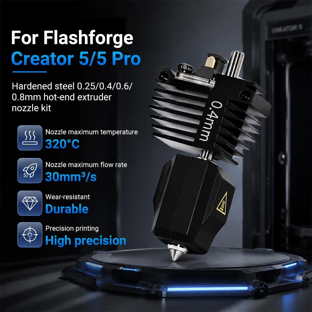 0.25/0.4/0.6/0.8mm Hotend Kit For Flashforge Creator 5/Creator 5 Pro Nozzle Assembly C5/C5 Pro Extruder Hotend 3D Printer Parts