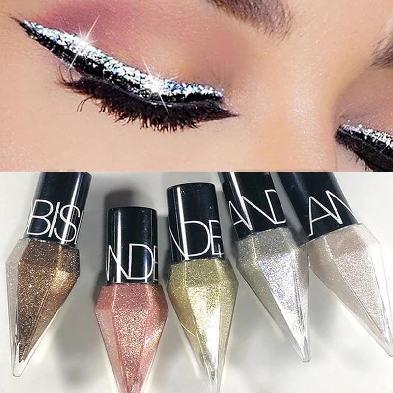 Eyeliner with glossy diamonds Umbrella Waterproof Silver Color Rose Gold Glitter Sequins Eyeliner Umbrella Chest Cosmetic Beauty