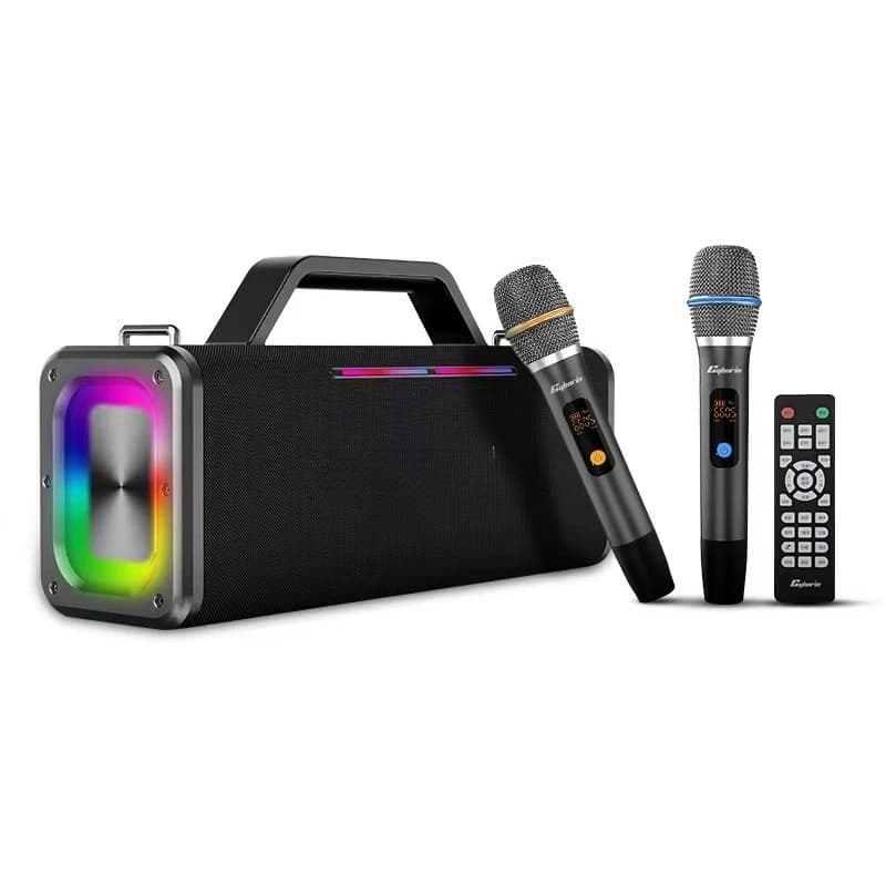 X12, macchina per karaoke da 200 W con 2 microfoni per adulti e bambini, altoparlante wireless portatile con luci LED per telecomando dei bassi