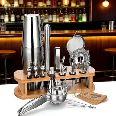 Set da Cocktail Boston 27 Pezzi, Shaker da 750ml, Jigger, Muddler, Spremiagrumi, Kit da Barman con Supporto