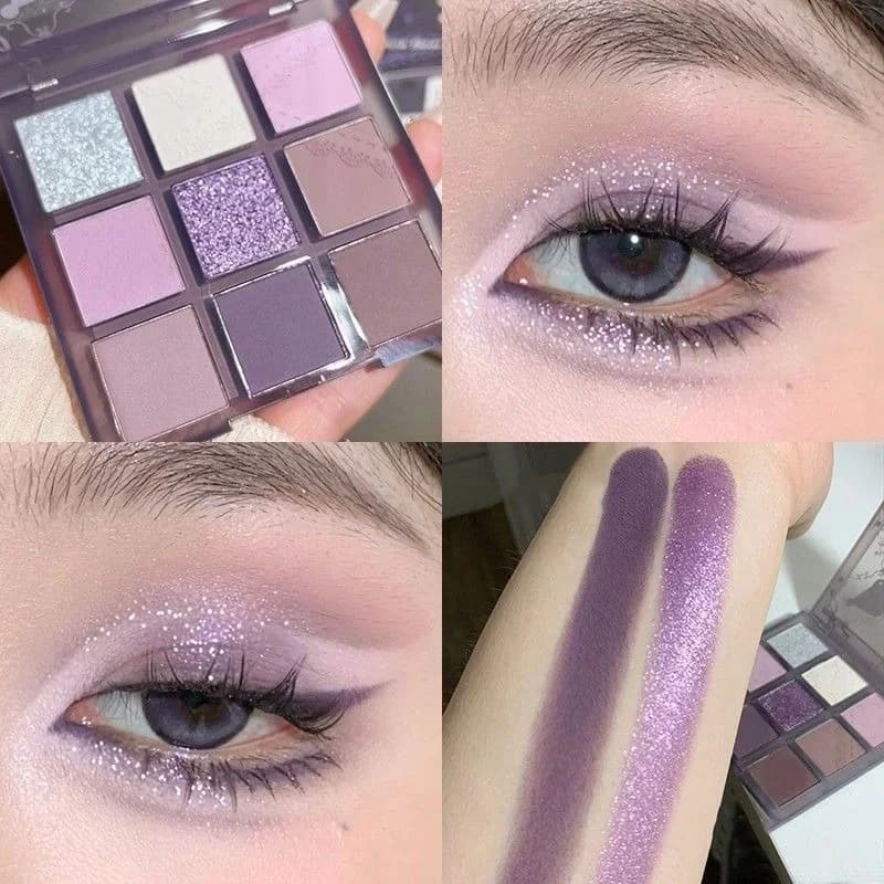 Palette Ombretti Viola Fumo con Pizzo, 9 Colori Opachi e Glitterati, Lunga Durata, Effetto Scintillante, per Trucco Occhi, Cosmetici